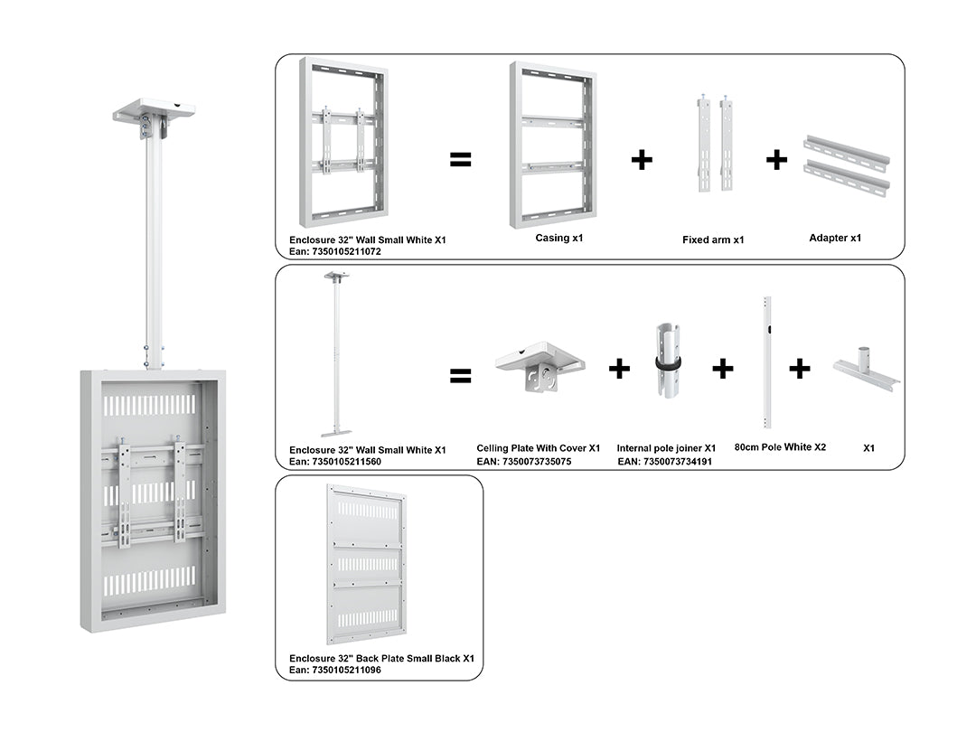 Multibrackets M Pro Series Enclosure 32" Ceiling Small White Signage Display Enclosures Multibrackets