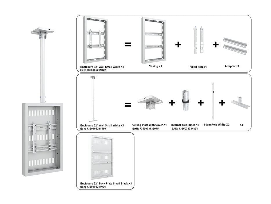 Multibrackets M Pro Series Enclosure 32" Ceiling Small White Signage Display Enclosures Multibrackets
