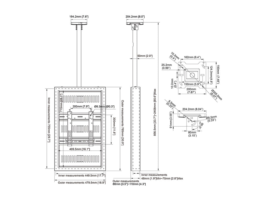Multibrackets M Pro Series Enclosure 32" Ceiling Small White Signage Display Enclosures Multibrackets