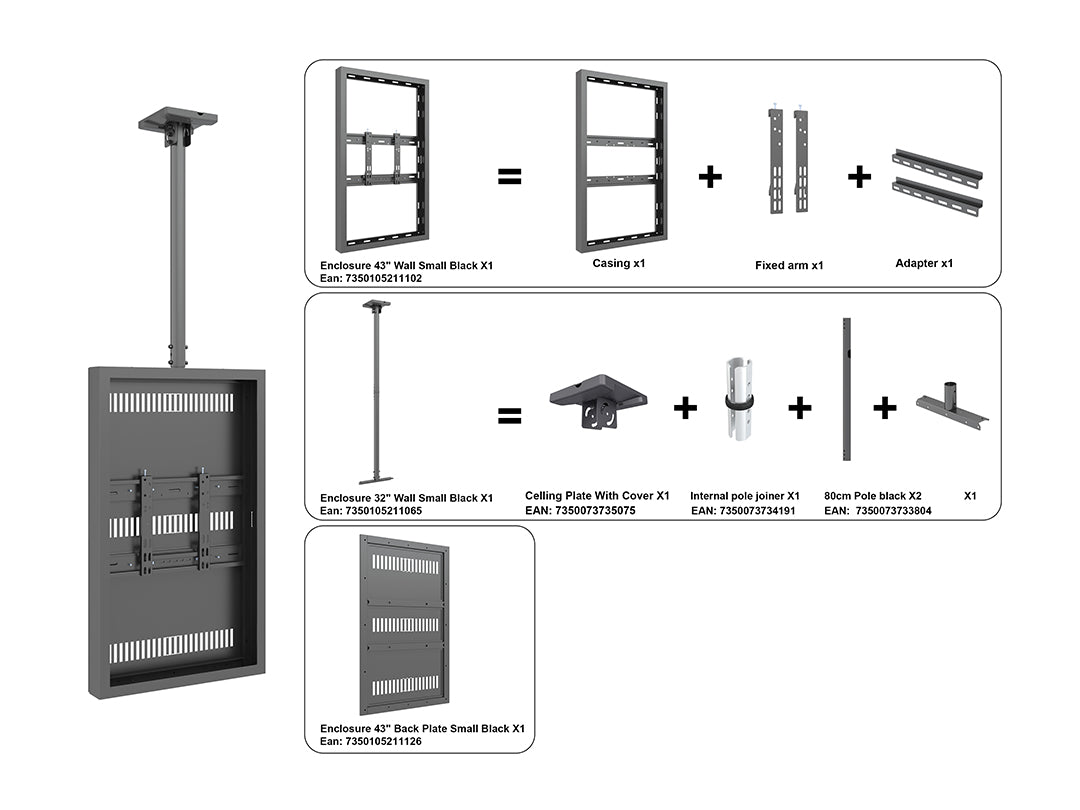 Multibrackets M Pro Series Enclosure 43" Ceiling Small Black Signage Display Enclosures Multibrackets