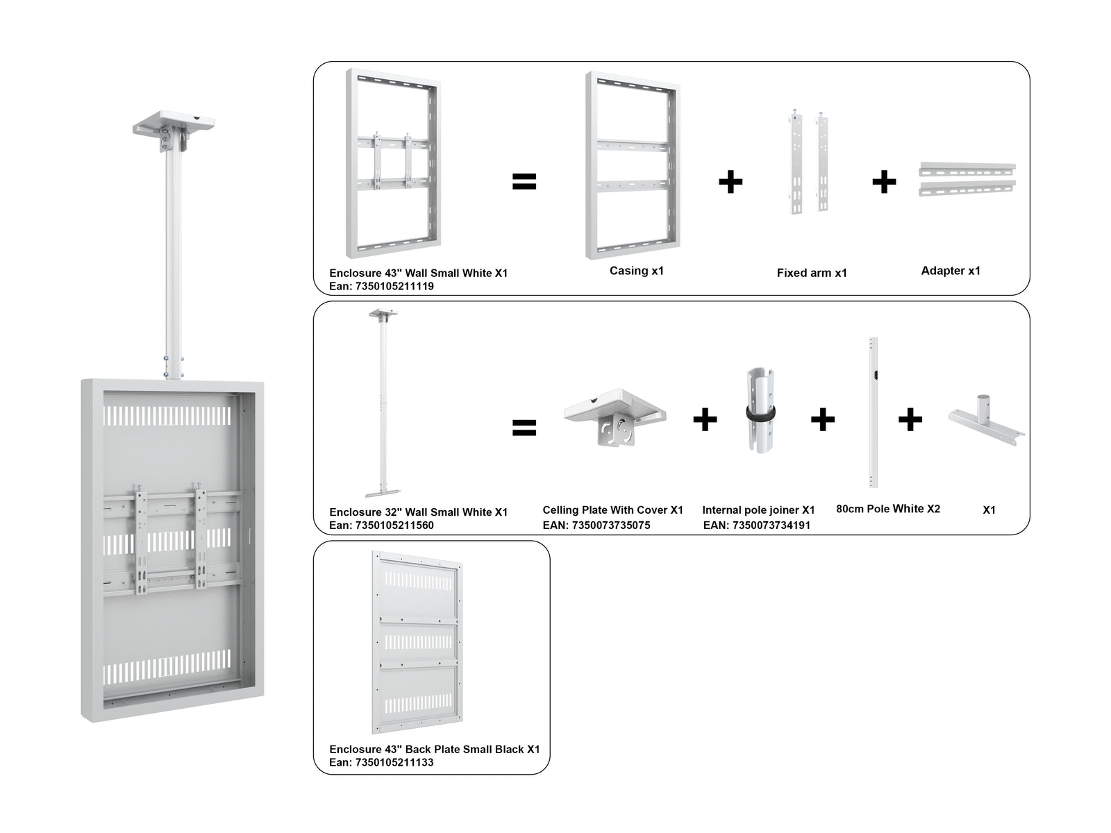 Multibrackets M Pro Series Enclosure 43" Ceiling Small White Signage Display Enclosures Multibrackets