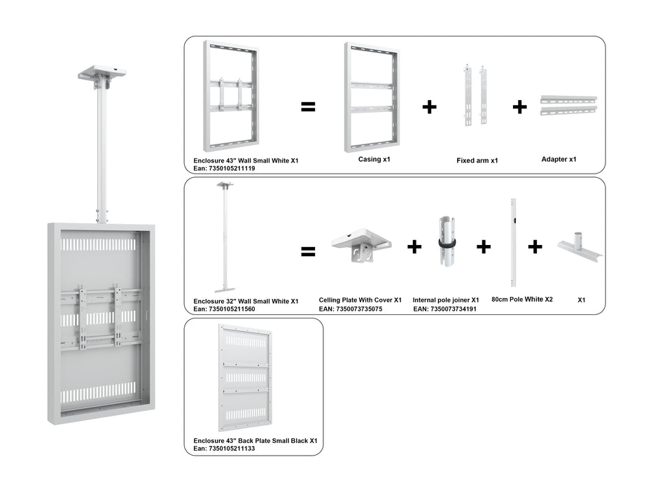 Multibrackets M Pro Series Enclosure 43" Ceiling Small White Signage Display Enclosures Multibrackets
