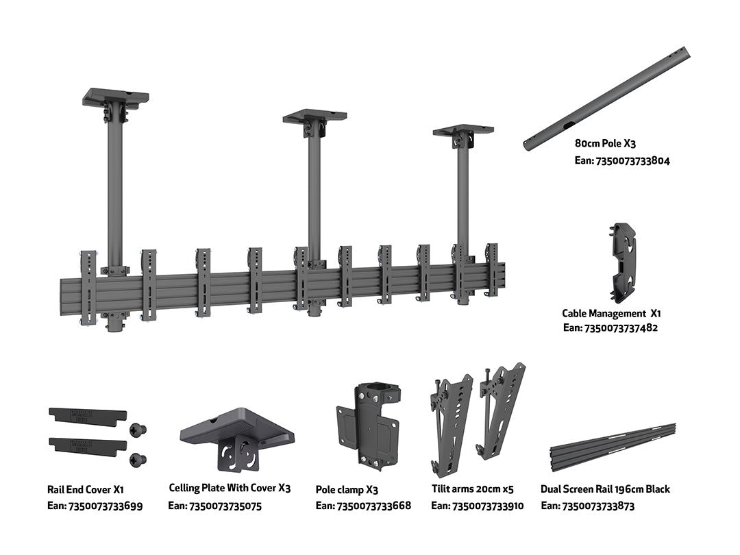 Multibrackets 0.8m Tilt 27"-32" Pro Series Portrait Menu Board Ceiling Mount For 5 Screens Ceiling Mount Bracket Multibrackets