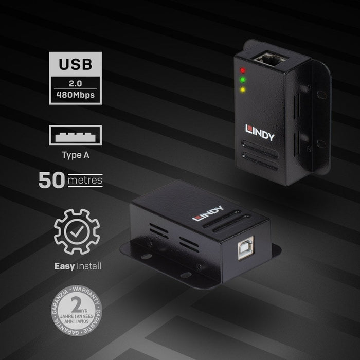 Lindy 50m USB 2.0 Cat.6 Extender | 42680 Lindy Network Extenders Lindy