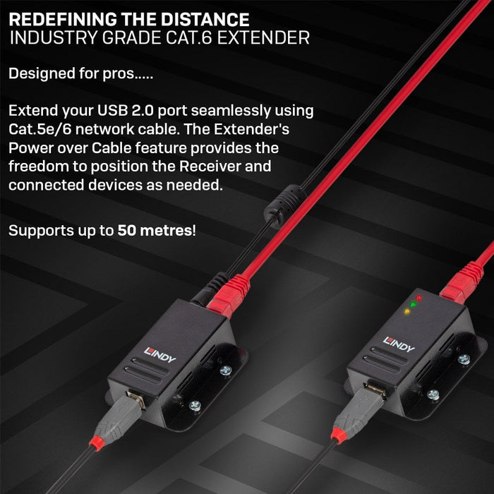 Lindy 50m USB 2.0 Cat.6 Extender | 42680 Lindy Network Extenders Lindy