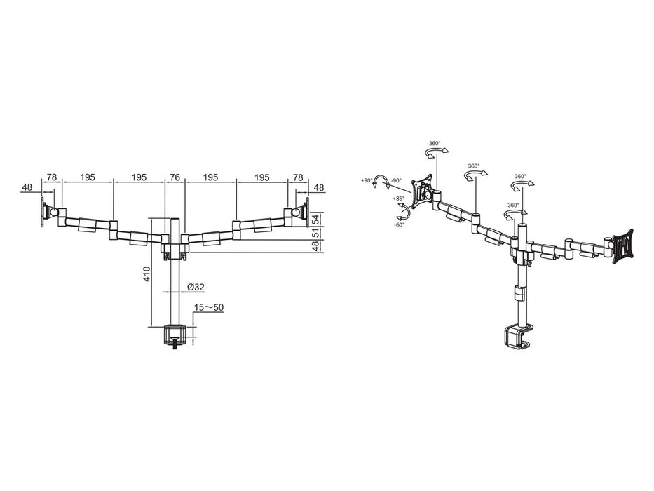 Multibrackets M VESA Deskmount Officeline Dual Black | For 15" - 30" Screens