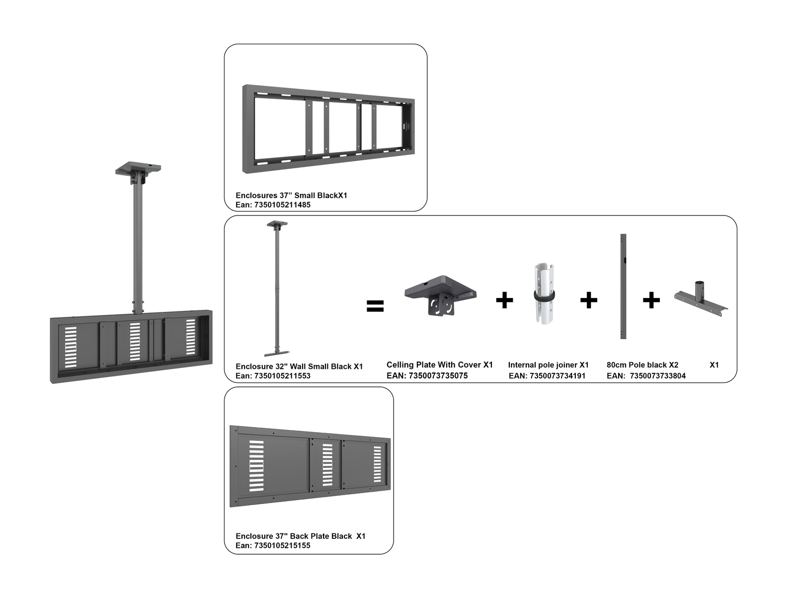 Multibrackets M Pro Series Enclosure 37" Ceiling Small Black Signage Display Enclosures Multibrackets