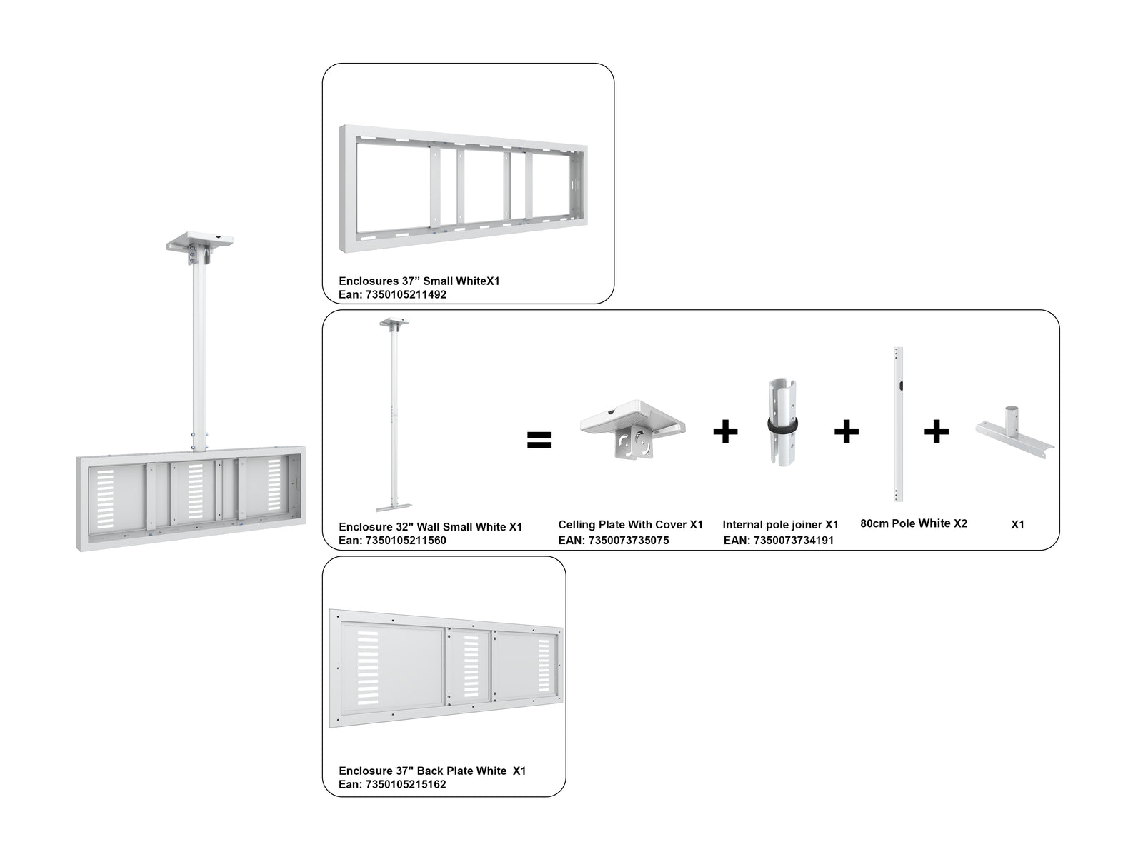 Multibrackets M Pro Series Enclosure 37" Ceiling Small White Signage Display Enclosures Multibrackets