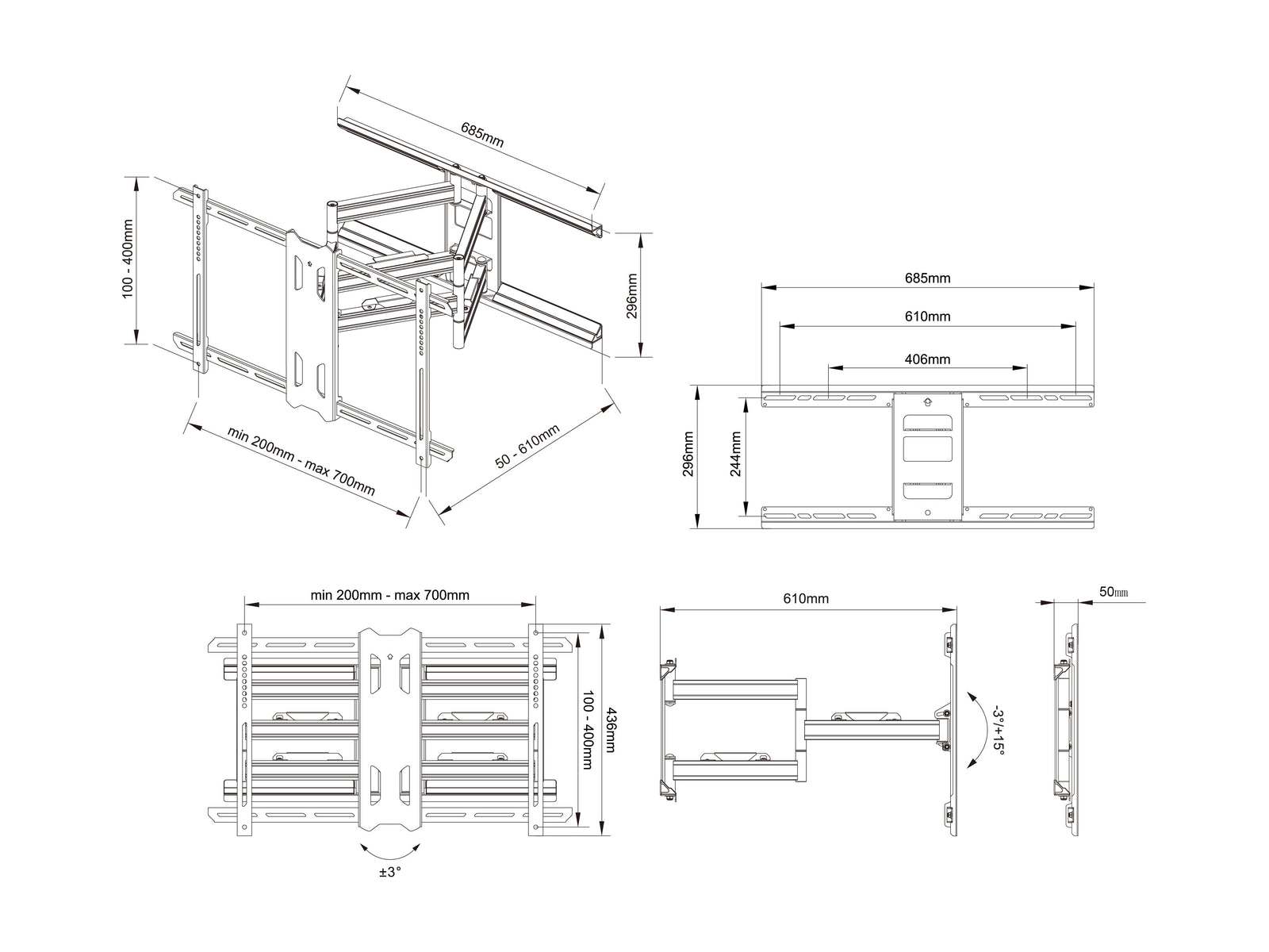Multibrackets M Universal Flexarm Pro TV Wall Mount - 55" to 85" Screen Wall Mount Bracket Multibrackets