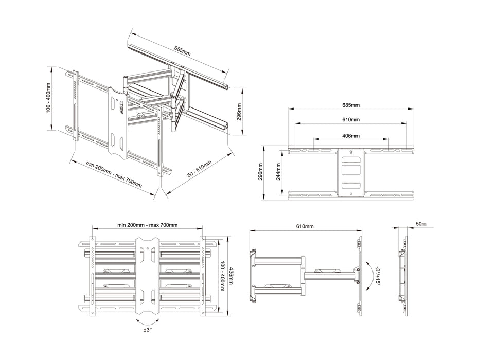 Multibrackets M Universal Flexarm Pro TV Wall Mount - 55" to 85" Screen Wall Mount Bracket Multibrackets
