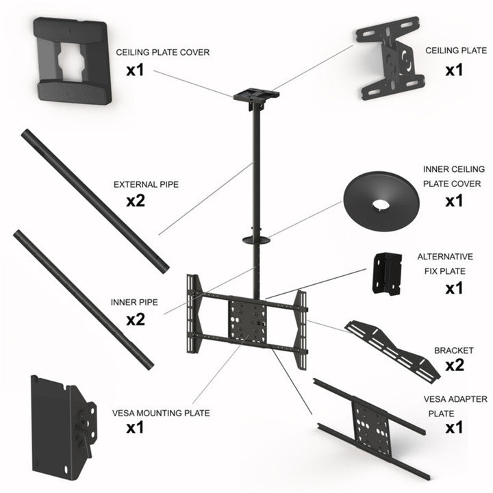 Multibrackets M Public Ceiling Mount Large Single for 32"-75" Screens | 7350022735484 Ceiling Mount Bracket Multibrackets