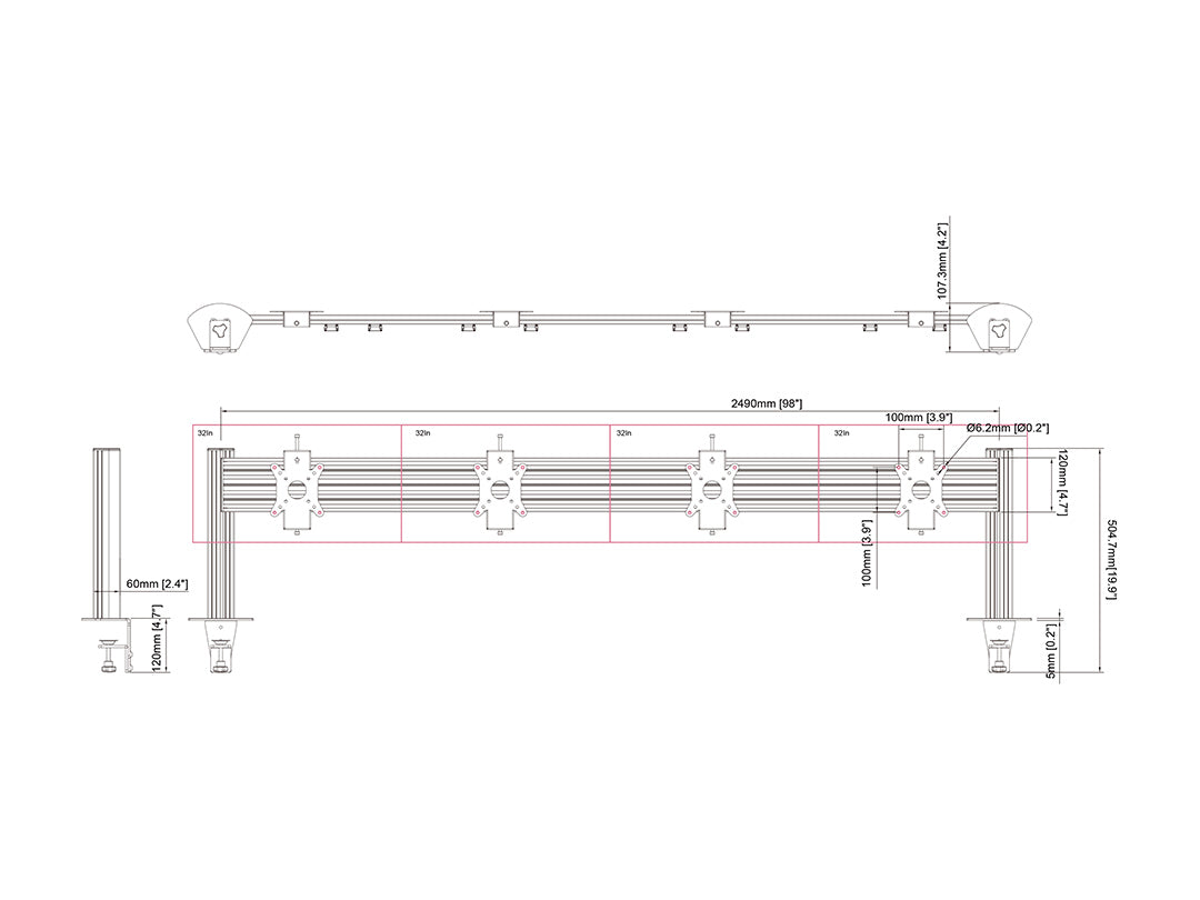 Multibrackets MBDM4x1U M Deskmount Column Pro 4x1 - (15"-32") Mounting Accessory Multibrackets