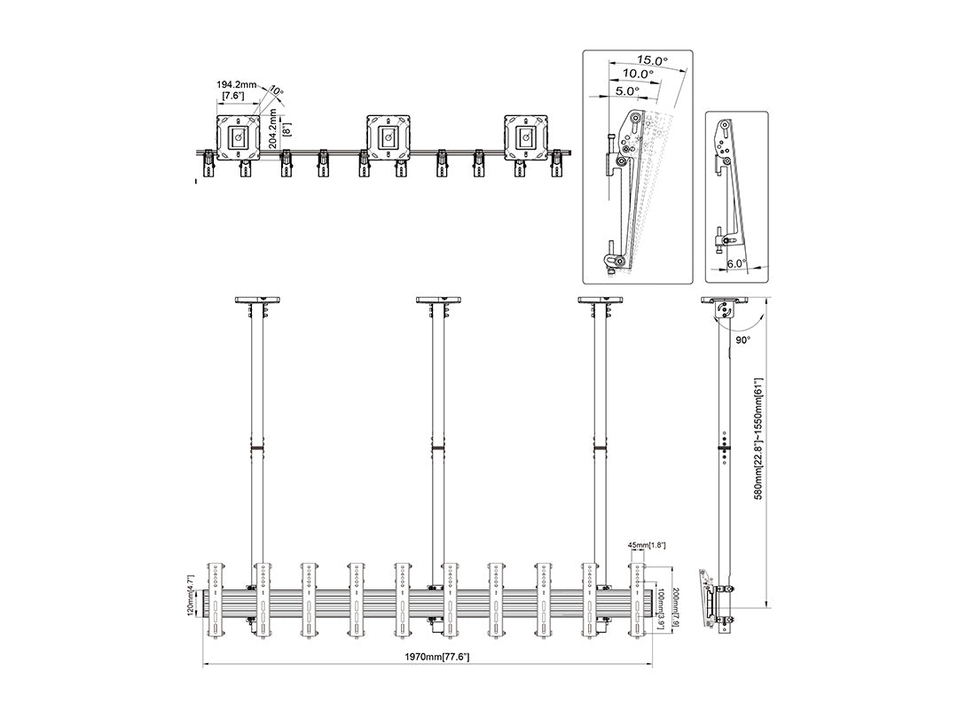 Multibrackets 27"-32" – 155 cm Pole Ceiling Mount for 5 Portrait Screens Ceiling Mount Bracket Multibrackets