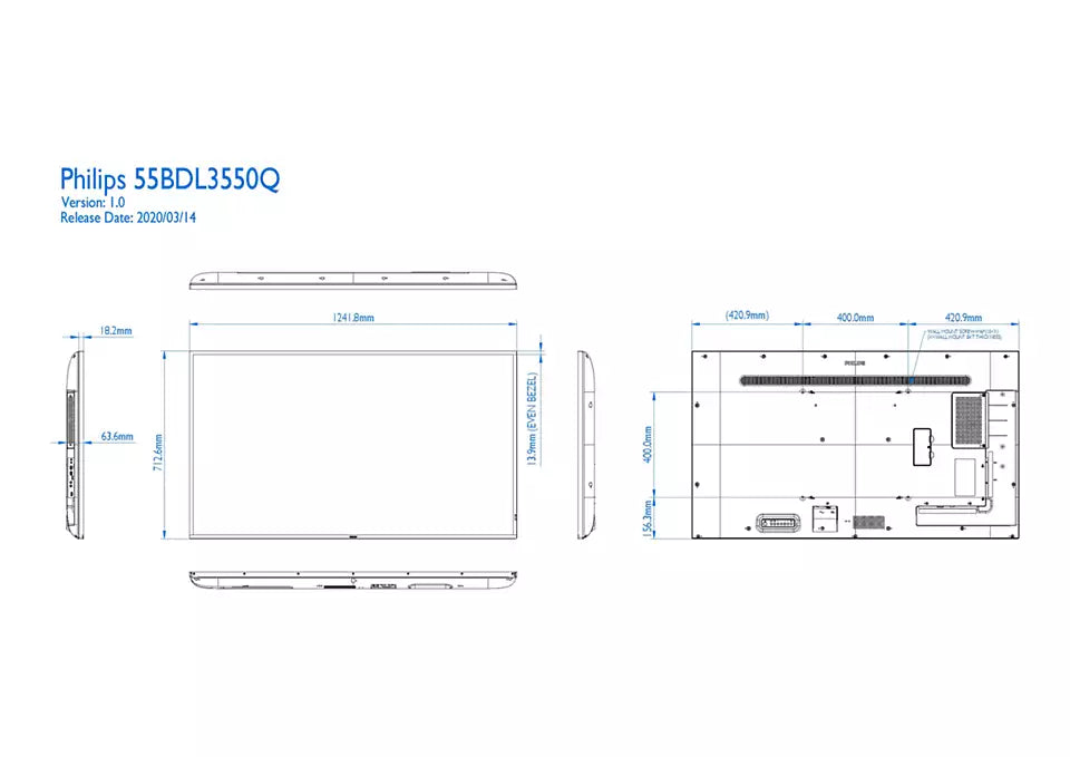 Philips Q-Line | 55BDL3550Q/00 55" 4K Smart Digital Signage Display Digital Signage Display Philips