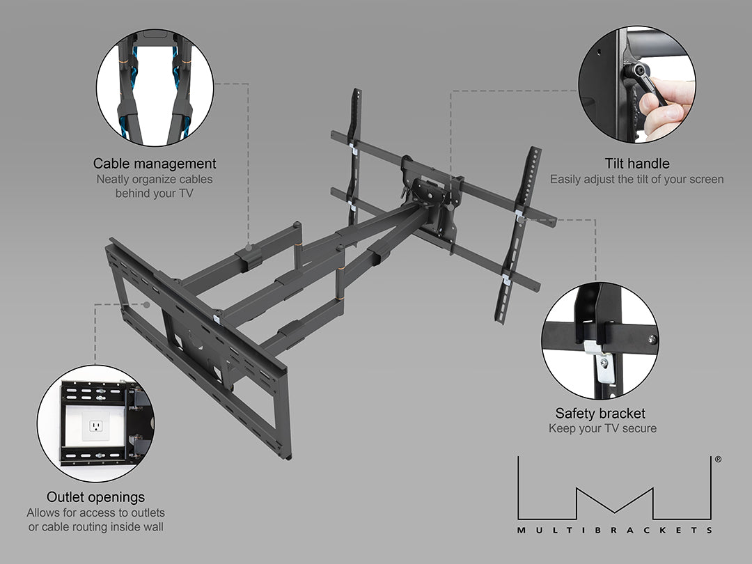 Multibrackets 65" - 110" M Universal Long Reach Arm 980mm SD Dual | 7350105215605 Wall Mount Bracket Multibrackets