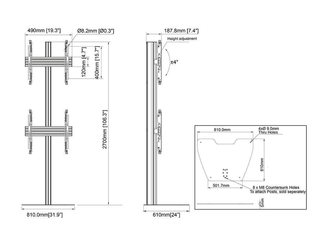 Multibrackets MBFSC2U M Floorstand Column Pro - (40"-65") Floor Stand Multibrackets