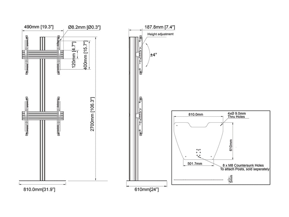 Multibrackets MBFSC2U M Floorstand Column Pro - (40"-65")