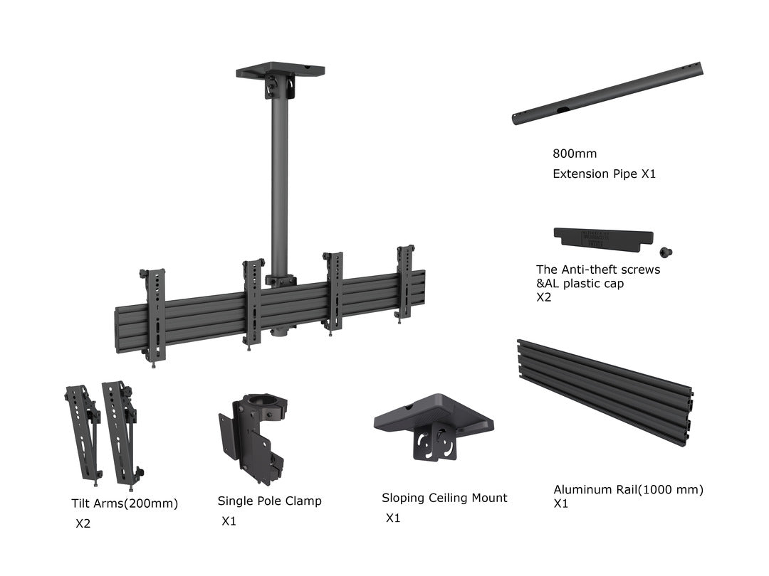 Multibrackets 0.8m Tilt 27"-32" Pro Series Menu Board Ceiling Mount For 2 Screens Ceiling Mount Bracket Multibrackets