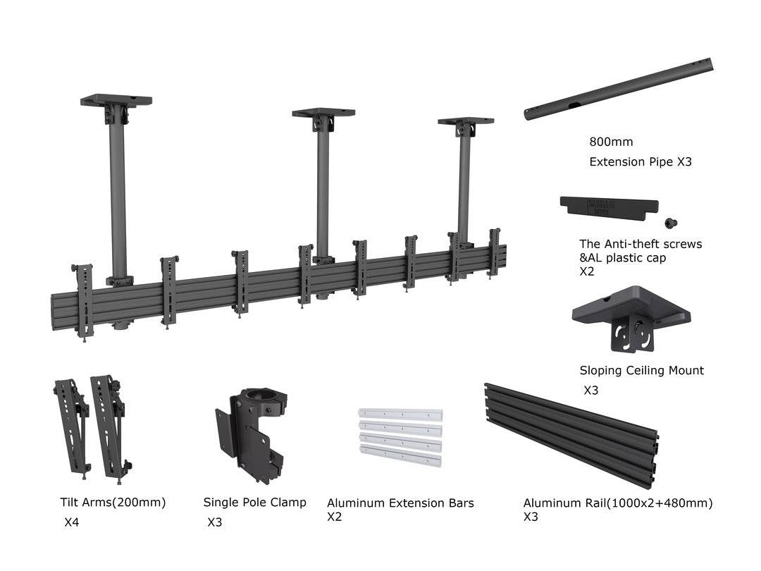 Multibrackets 0.8m Tilt 27"-32" Pro Series Menu Board Ceiling Mount For 4 Screen Ceiling Mount Bracket Multibrackets