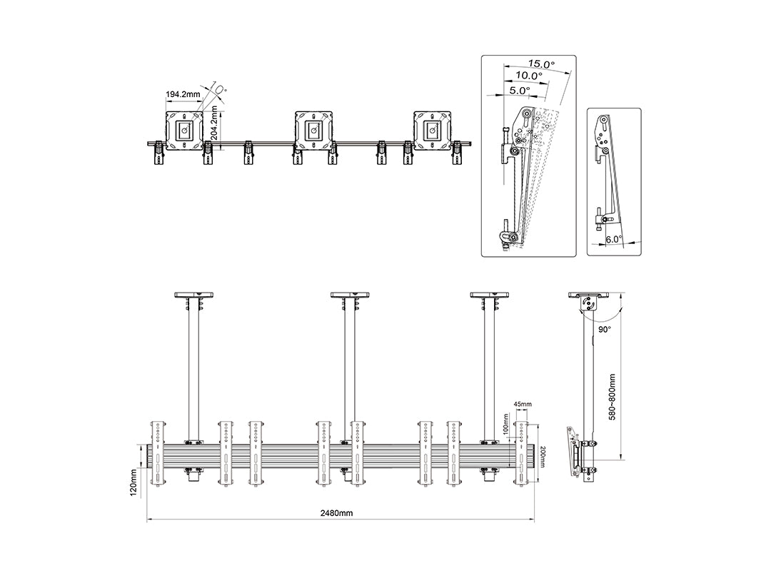 Multibrackets 0.8m Tilt 27"-32" Pro Series Menu Board Ceiling Mount For 4 Screen Ceiling Mount Bracket Multibrackets