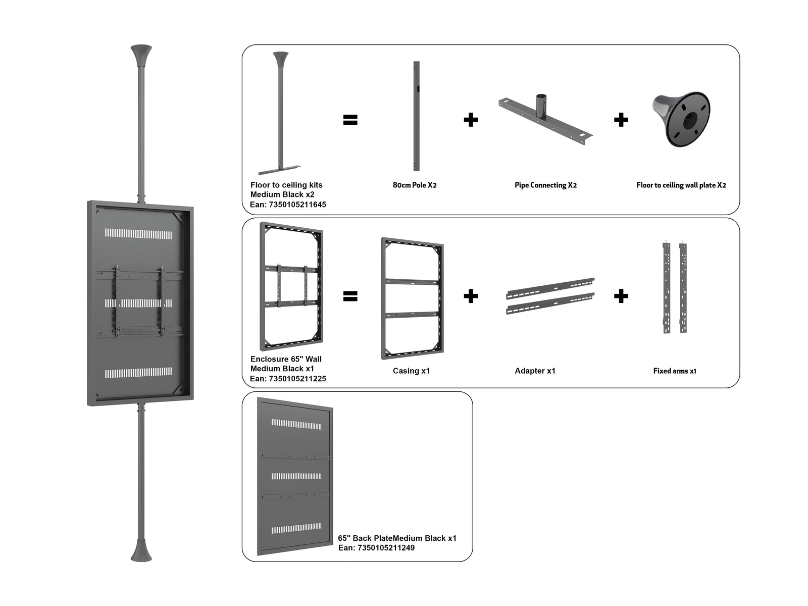 Multibrackets M Pro Series Enclosure 65" Floor to Ceiling Medium Black Signage Display Enclosures Multibrackets
