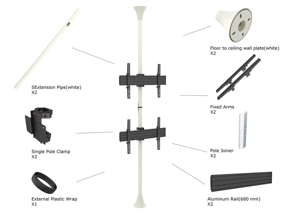 Multibrackets MBFC2U White M Floor to Ceiling Mount Pro - Up to 40"-65" Screen