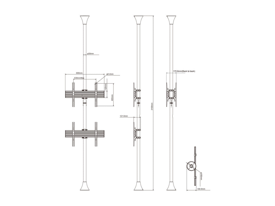 Multibrackets MBFC2U White M Floor to Ceiling Mount Pro - Up to 40"-65" Screen