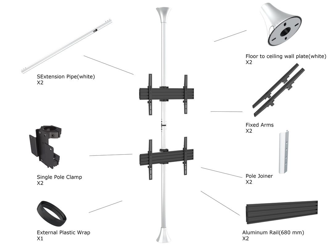 Multibrackets MBFC2U Chrome M Floor to Ceiling Mount Pro - Up to 40"-65" Screen Floor to Ceiling Display Mount Multibrackets