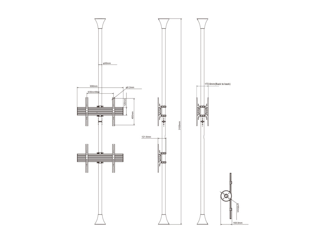 Multibrackets MBFC2U Chrome M Floor to Ceiling Mount Pro - Up to 40"-65" Screen Floor to Ceiling Display Mount Multibrackets