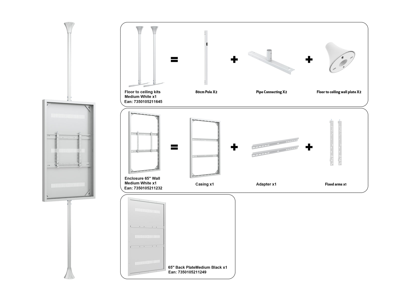 Multibrackets M Pro Series Enclosure 65" Floor to Ceiling Medium White Signage Display Enclosures Multibrackets