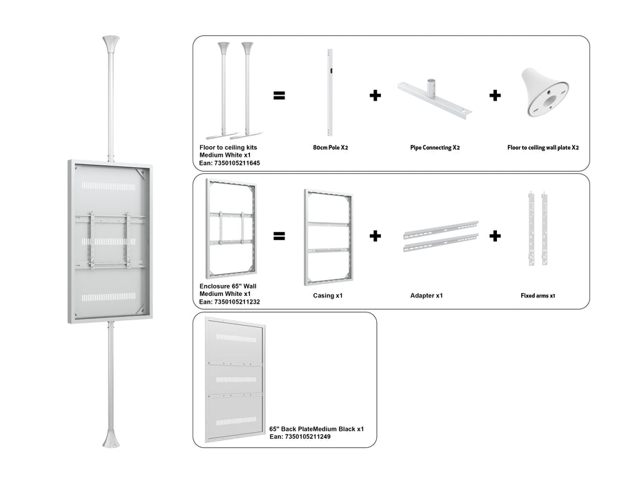 Multibrackets M Pro Series Enclosure 65" Floor to Ceiling Medium White Signage Display Enclosures Multibrackets