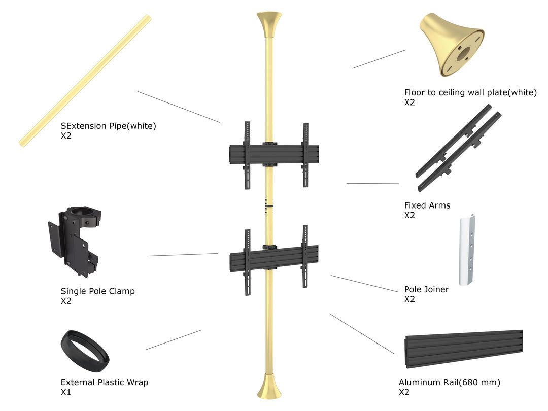 Multibrackets MBFC2U Brass M Floor to Ceiling Mount Pro - Up to 40"-65" Screen Floor to Ceiling Display Mount Multibrackets