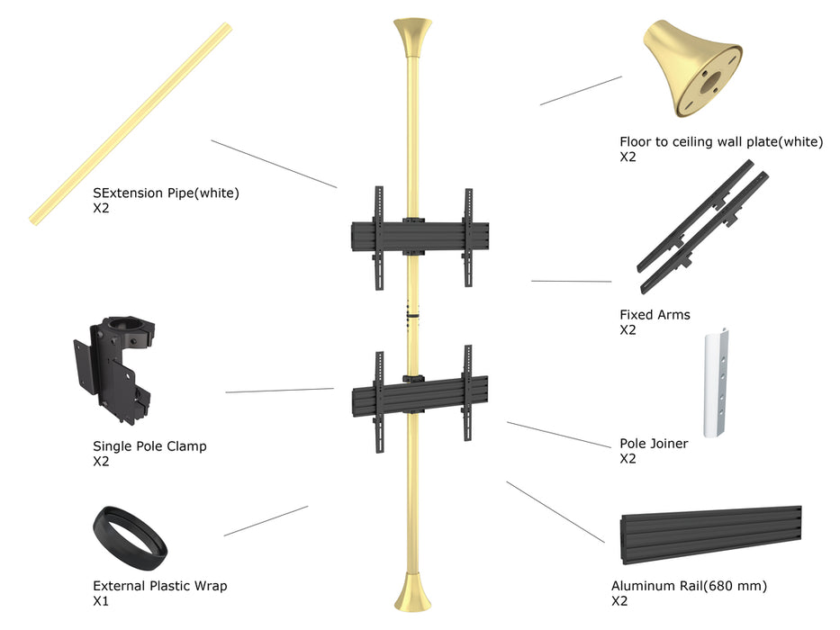 Multibrackets MBFC2U Brass M Floor to Ceiling Mount Pro - Up to 40"-65" Screen