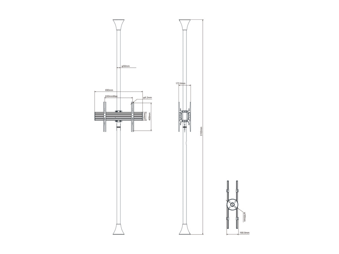 Multibrackets MBFC2U Brass M Floor to Ceiling Mount Pro - Up to 40"-65" Screen Floor to Ceiling Display Mount Multibrackets