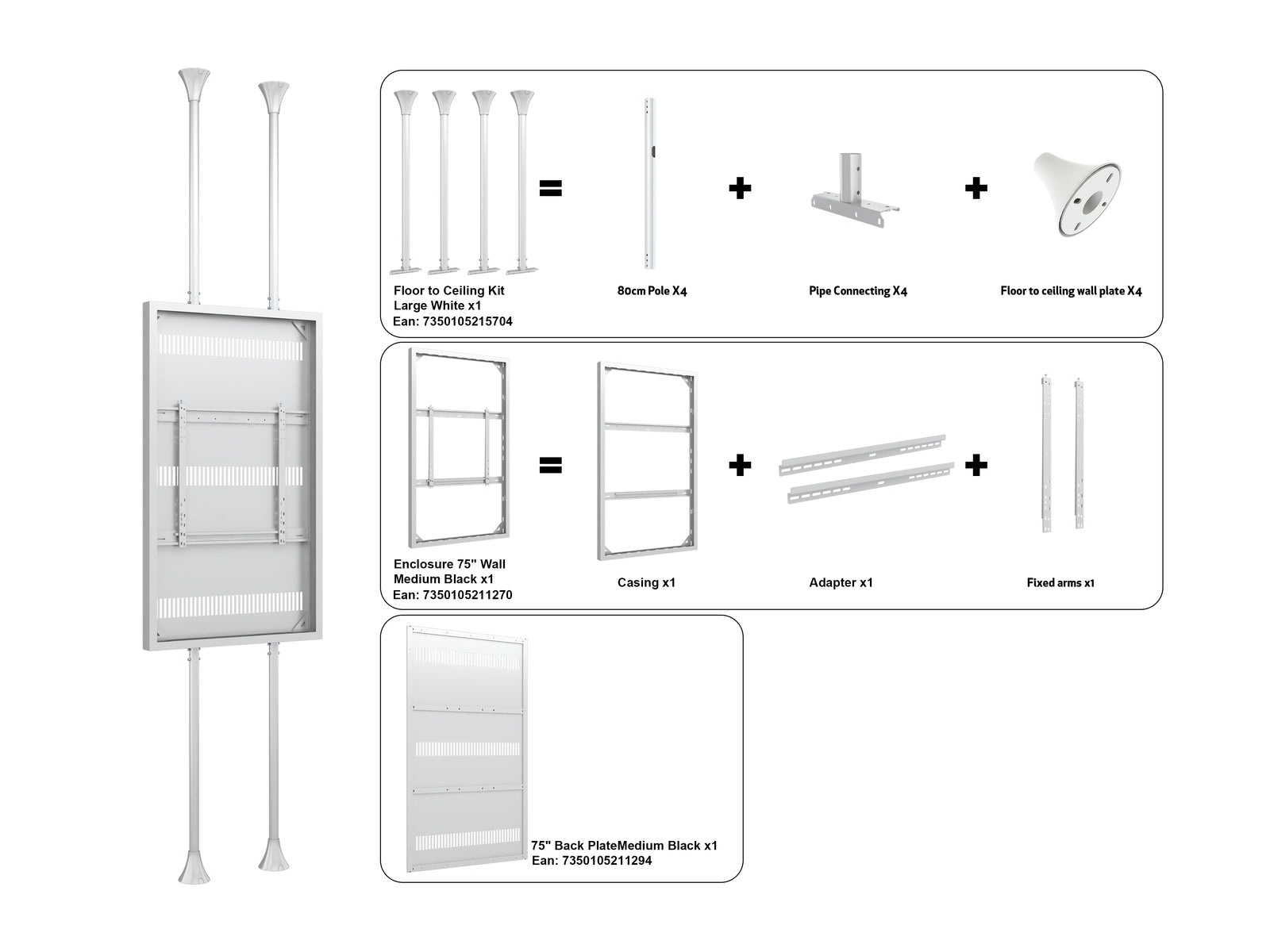 Multibrackets M Pro Series Enclosure 75" Floor to Ceiling Large White Signage Display Enclosures Multibrackets