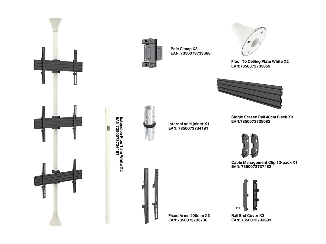 Multibrackets MBFC3U White M Floor to Ceiling Mount Pro - Up to 40"-65" Screen Floor to Ceiling Display Mount Multibrackets