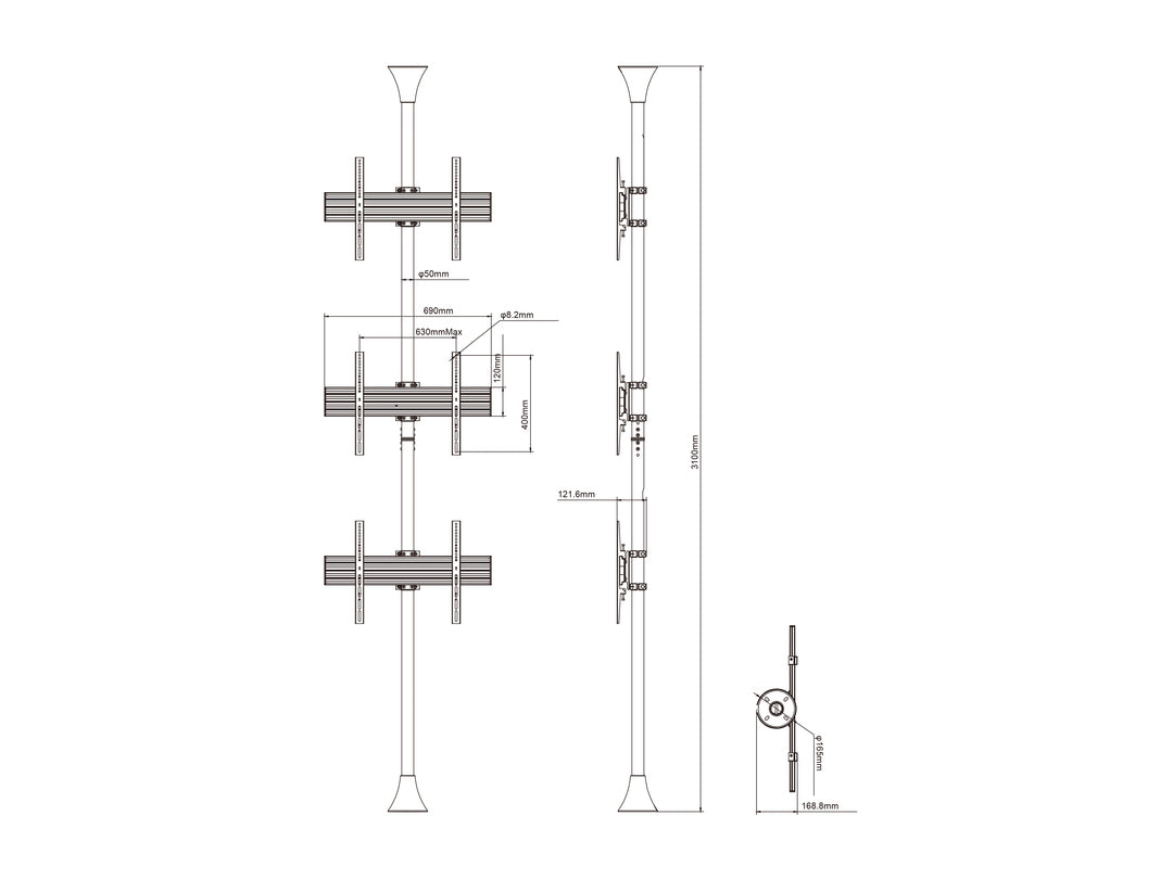 Multibrackets MBFC3U White M Floor to Ceiling Mount Pro - Up to 40"-65" Screen Floor to Ceiling Display Mount Multibrackets