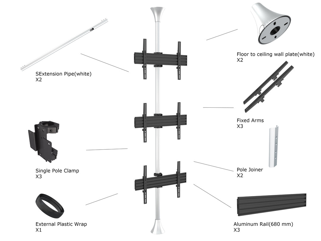 Multibrackets MBFC3U Chrome M Floor to Ceiling Mount Pro - Up to 40"-65" Screen Floor to Ceiling Display Mount Multibrackets
