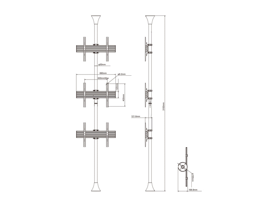 Multibrackets MBFC3U Brass M Floor to Ceiling Mount Pro - Up to 40"-65" Screen