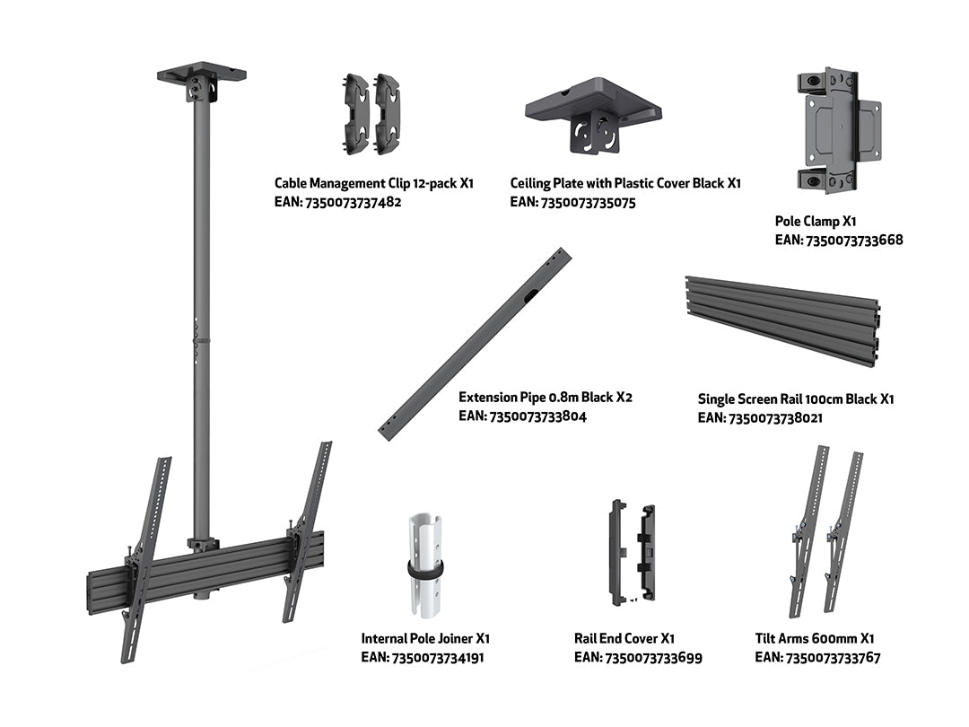 Multibrackets 40” - 75" - 1.5m Pole Single Side Display Ceiling Mount Pro Ceiling Mount Bracket Multibrackets