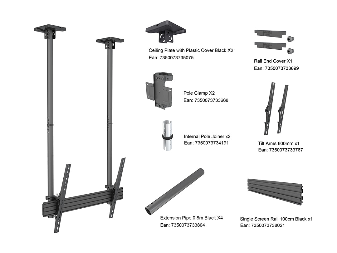 Multibrackets 40"-100" - 1.5m Pole Heavy Duty Display Ceiling Mount Pro Ceiling Mount Bracket Multibrackets