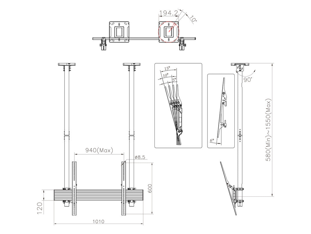 Multibrackets 40"-100" - 1.5m Pole Heavy Duty Display Ceiling Mount Pro Ceiling Mount Bracket Multibrackets