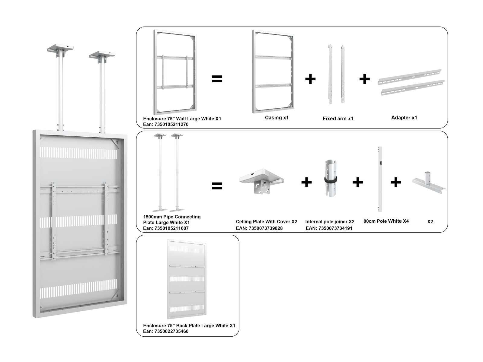 Multibrackets M Pro Series Enclosure 75" Ceiling Large White Signage Display Enclosures Multibrackets