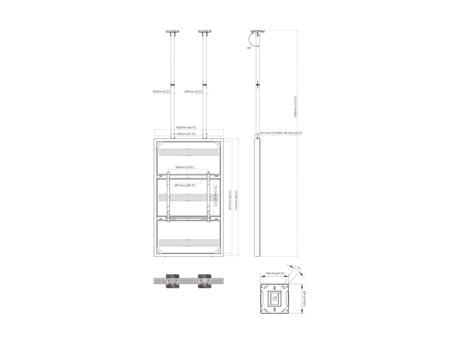 Multibrackets M Pro Series Enclosure 75" Ceiling Large White Signage Display Enclosures Multibrackets