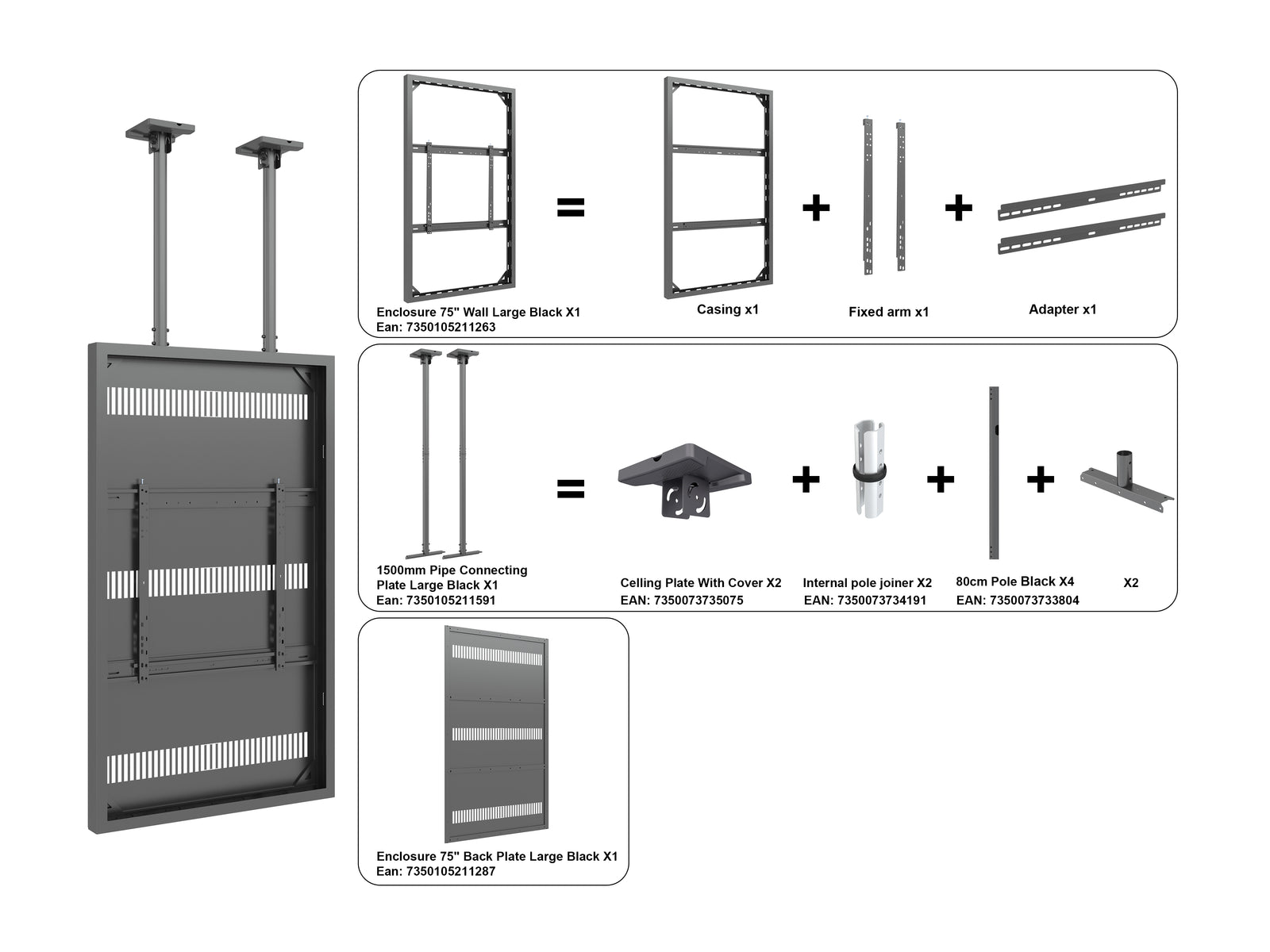 Multibrackets M Pro Series Enclosure 75" Ceiling Large Black Signage Display Enclosures Multibrackets