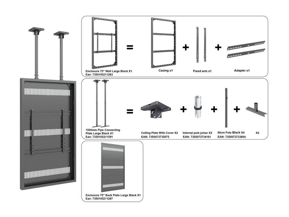 Multibrackets M Pro Series Enclosure 75" Ceiling Large Black Signage Display Enclosures Multibrackets
