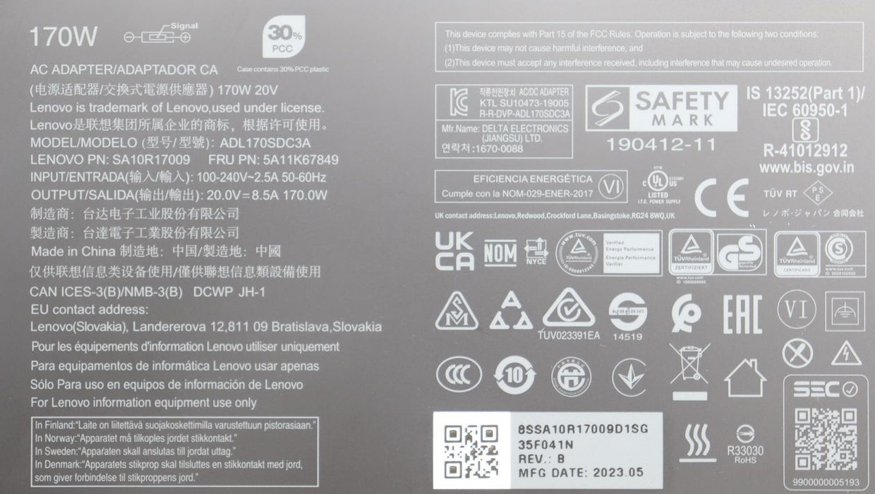 Lenovo Slim 170W AC Adapter | 5A11K67849 Power Adapter Lenovo