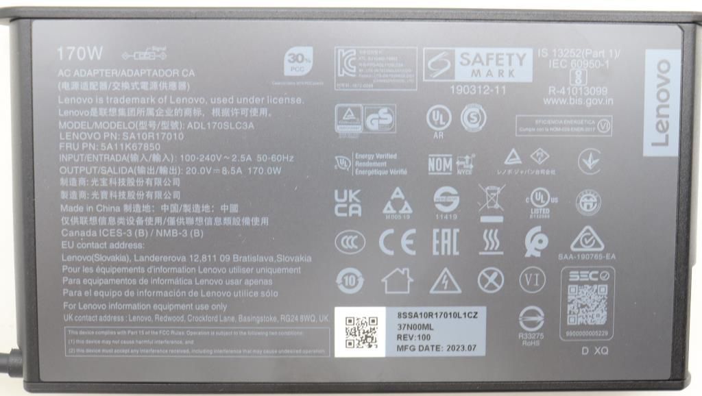 Lenovo 170W Slim AC Power Adapter | 5A11K67850 Adapter / Converter Lenovo
