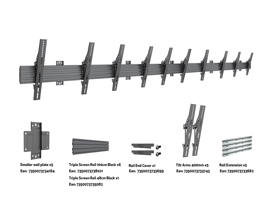 Multibrackets MBW5U Tilt 40"-65" Pro Series Wall Mount For 5 Screens Wall Mount Bracket Multibrackets