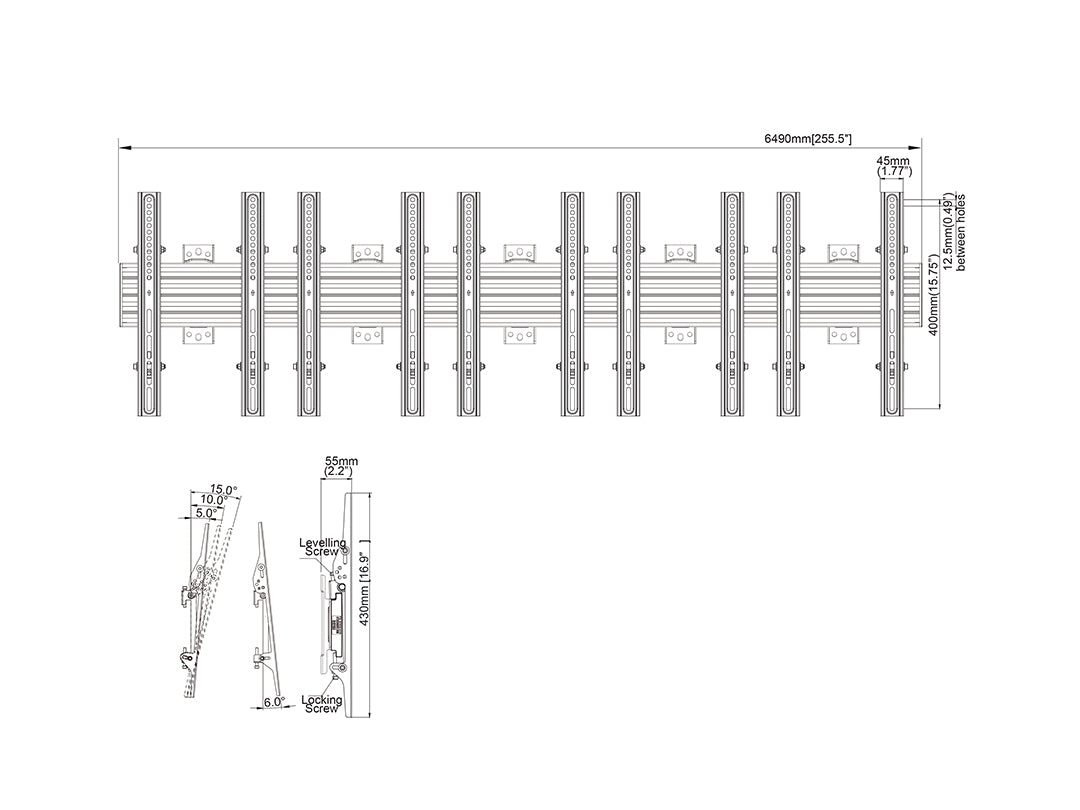 Multibrackets MBW5U Tilt 40"-65" Pro Series Wall Mount For 5 Screens Wall Mount Bracket Multibrackets